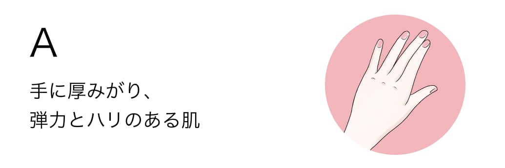 A 手に厚みがり、弾力とハリのある肌