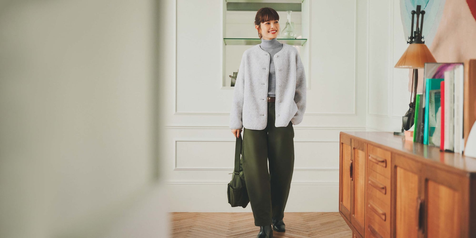 Crisp cotton-blend jersey fabric with a wide barrel-leg cut.