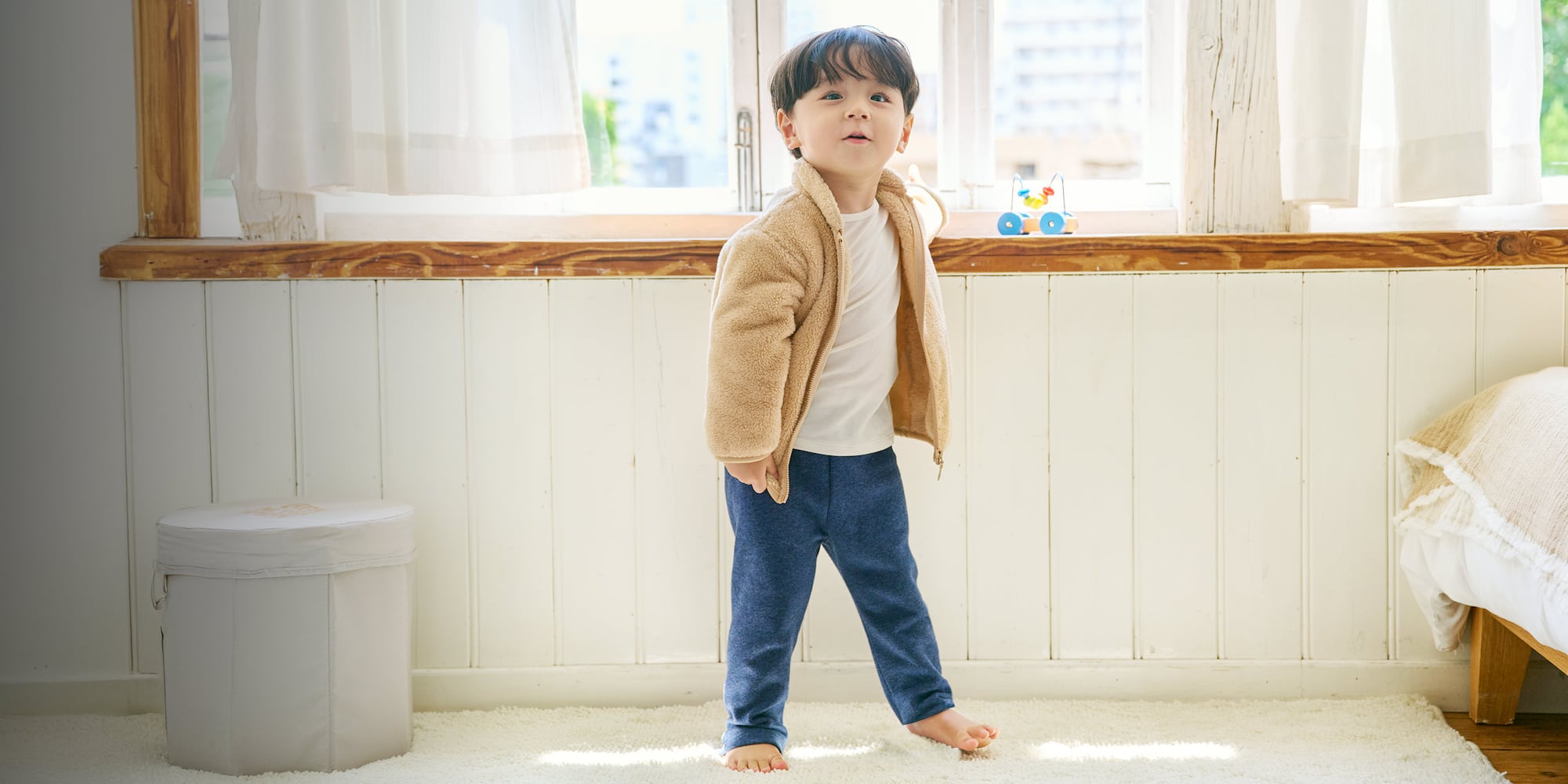 Lightweight, fluffy yarn fabric with a warm and cozy feel.