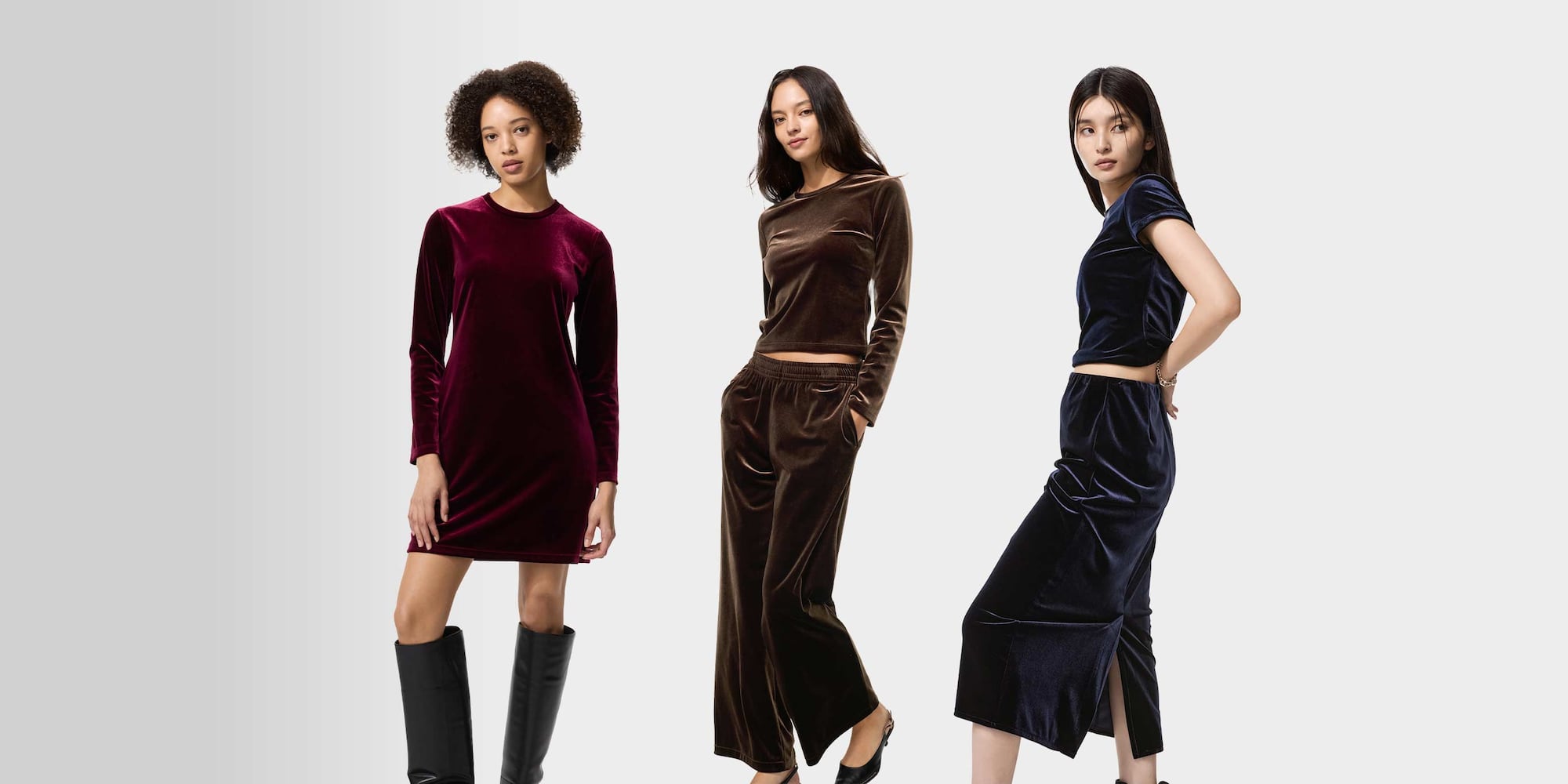 model wearing Velour Easy Trousers in dark brown with a matching long sleeved top