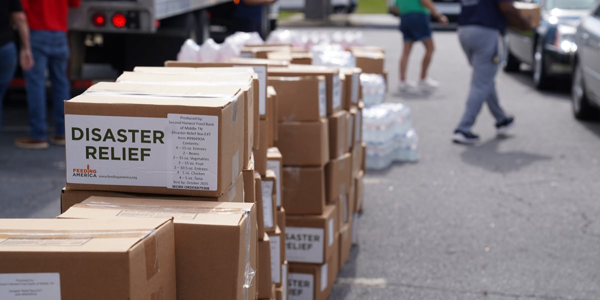 Box with the words "Disaster Relief"