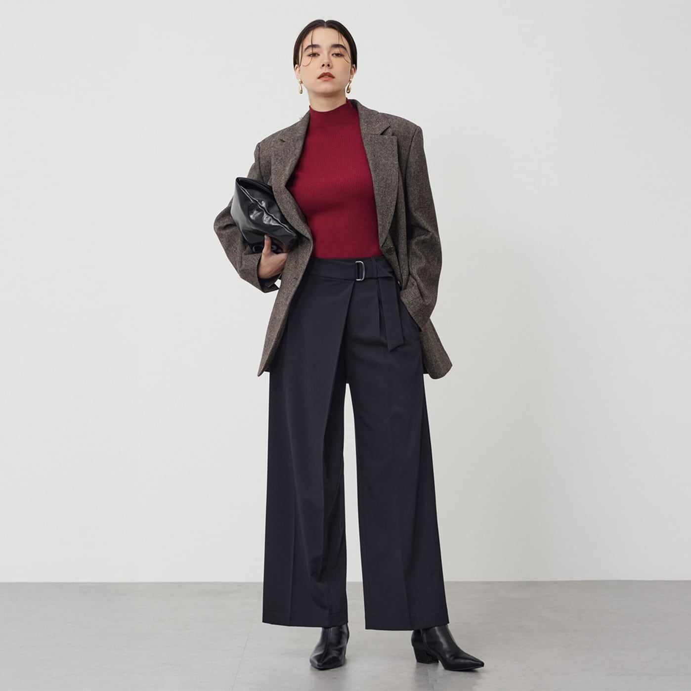 プラステ　セットアップ　ノーカラー　ワイドパンツ　洗える　ストレッチ　ゴム プラステ セットアップ ノーカラー ワイドパンツ 洗える